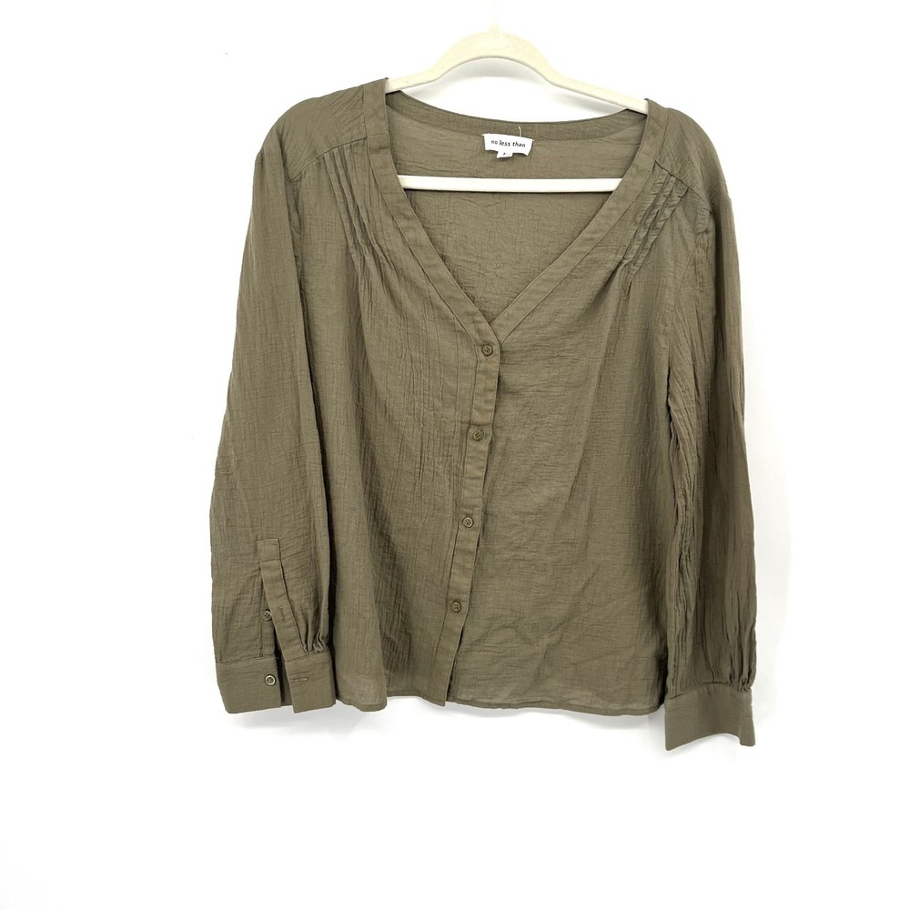 No Less than 100% cotton lagenlook Green Long Sleeve V-Neck Button up top boho M